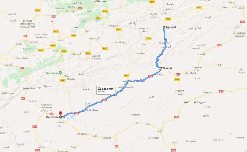 Ruta desde El Todra a Agoudal y Ouarzazate.