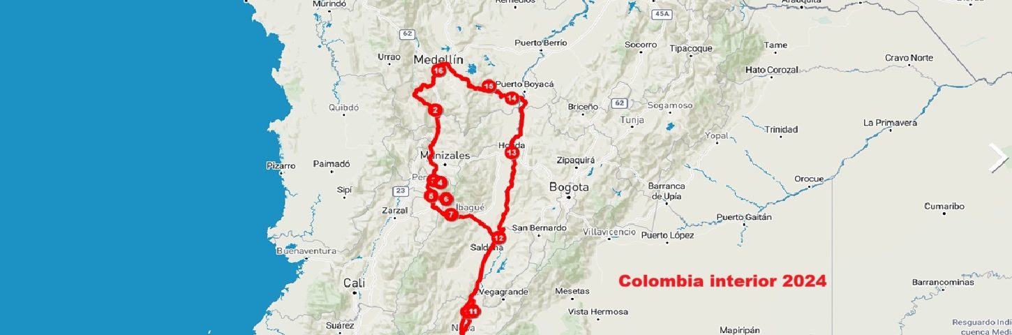 Mapa del viaje por el interior de Colombia de 2024